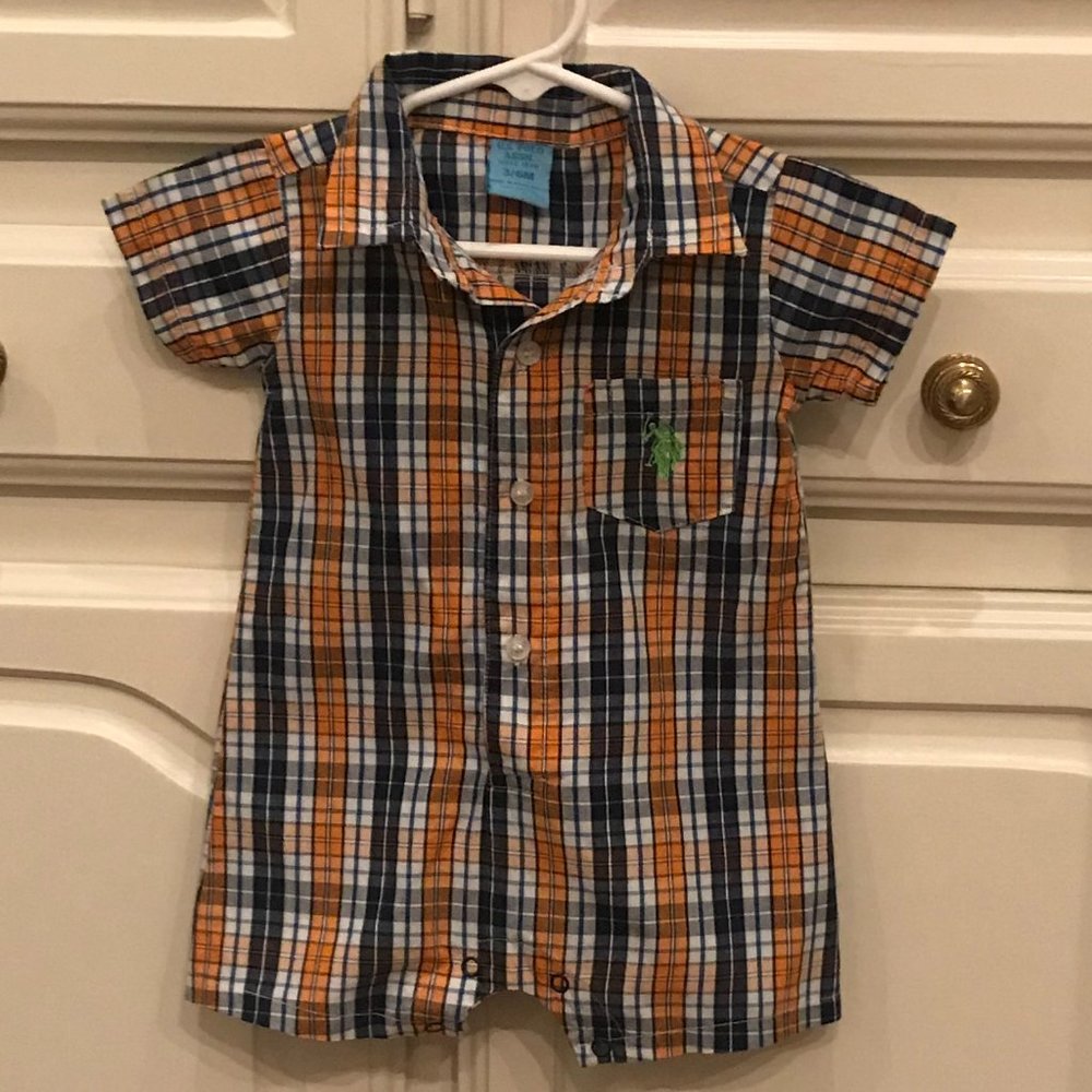 U.S. POLO ASSN. Plaid Romper, 3/6 months